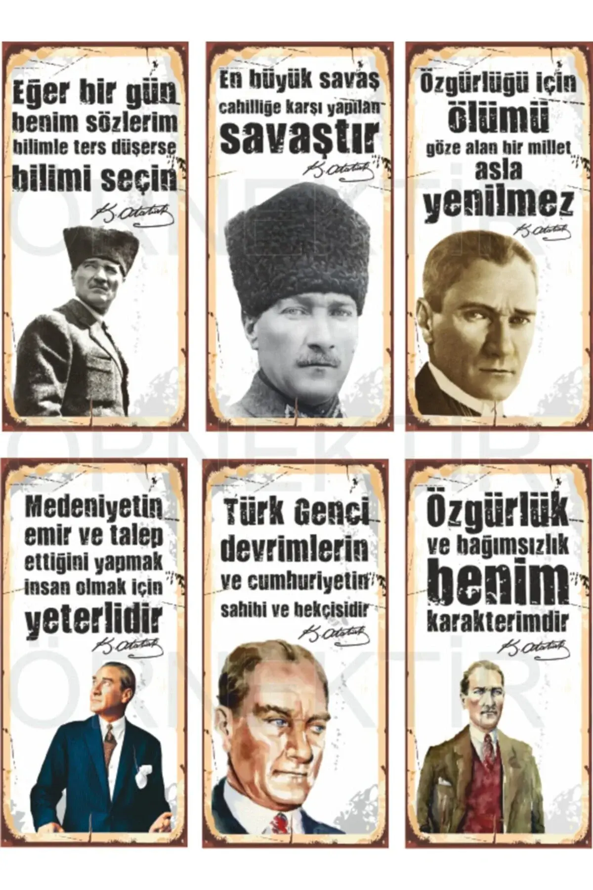 Mustafa Kemal Atatürk сет од 6 мини ретро дрвени постери