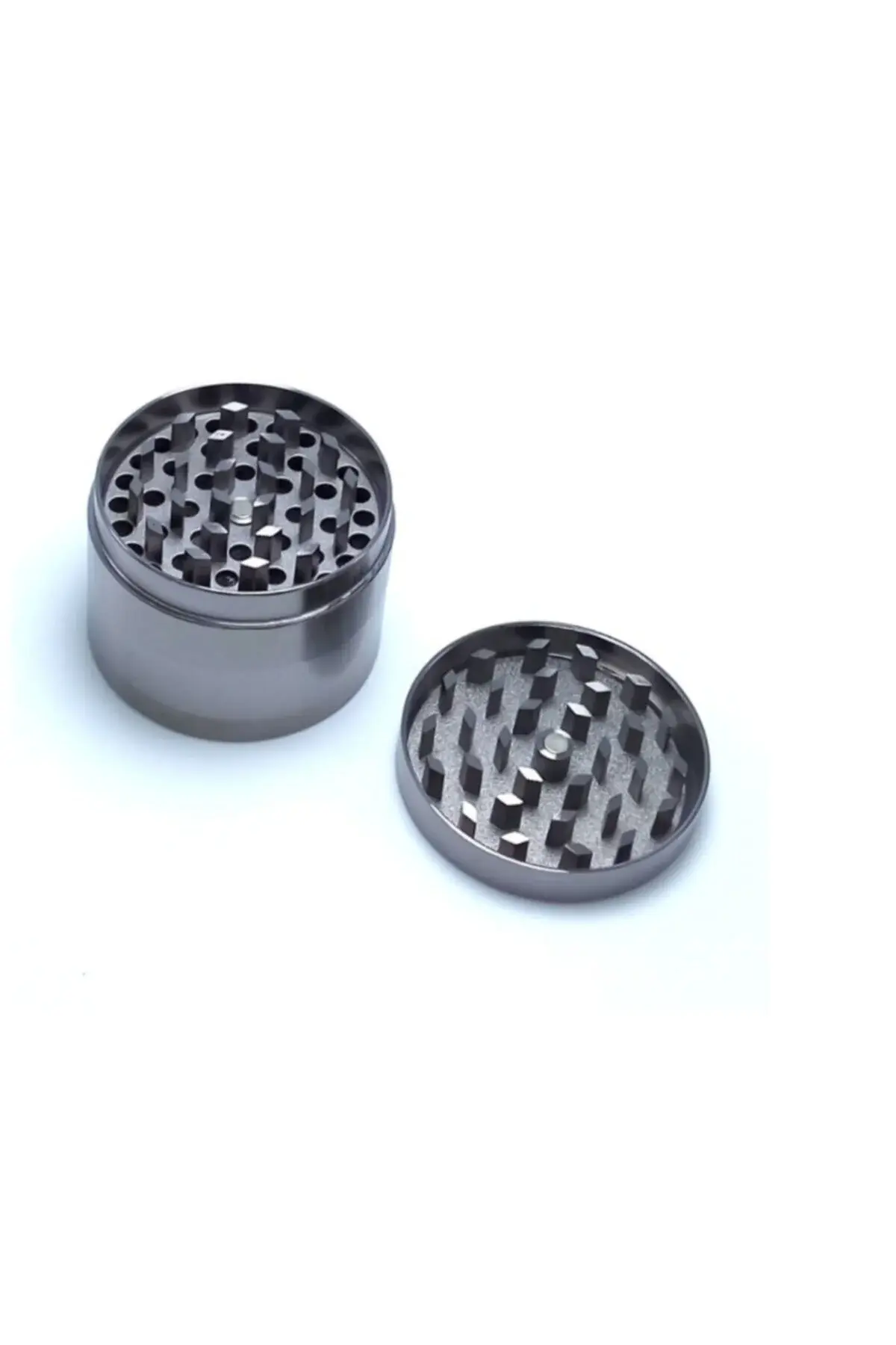 50mm 4-слоен мелница за зачини од нерѓосувачки челик со сито и магнет - сива