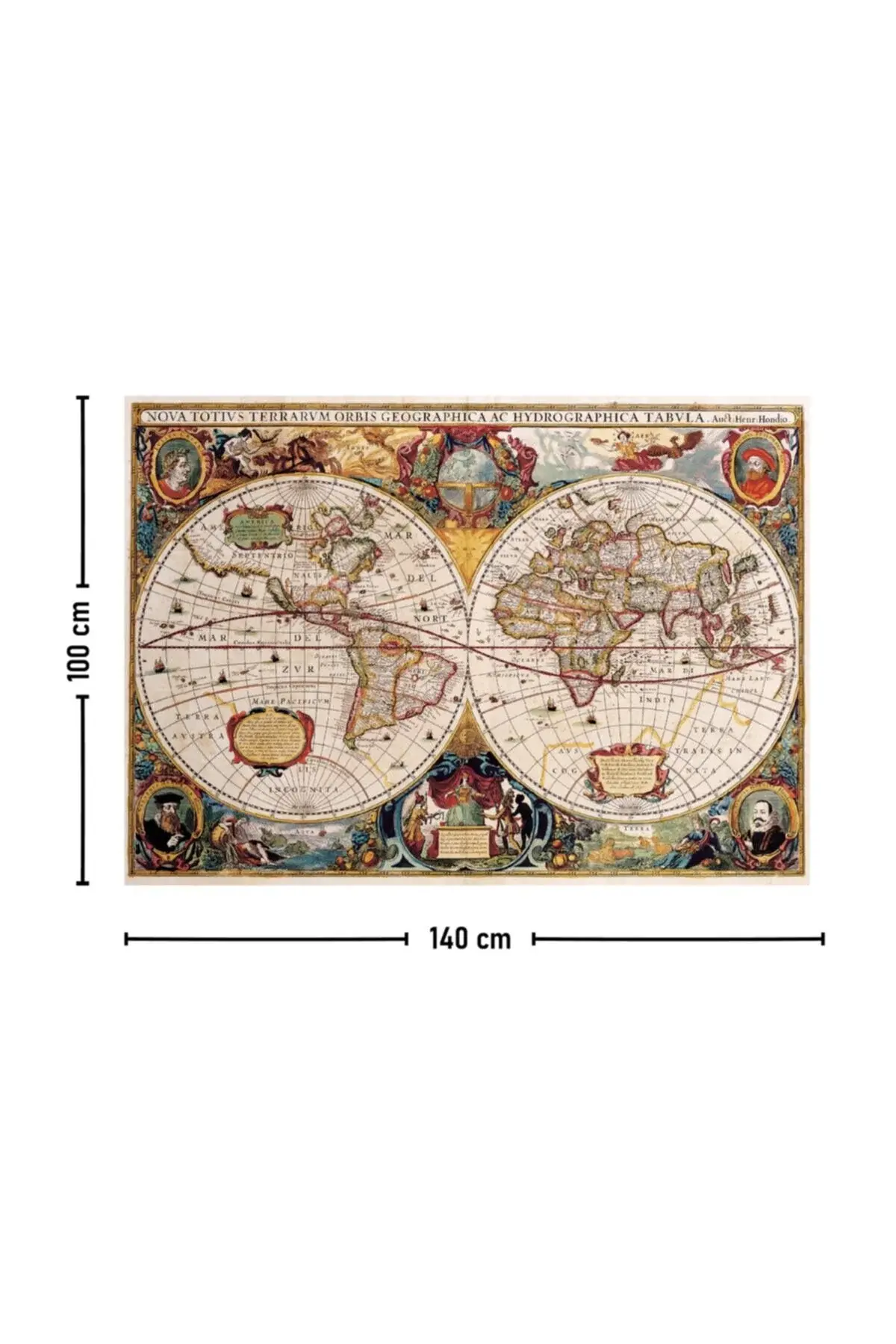 Античка светска мапа Hondius 1630 New World, ѕидна таписерија 140 X 100 Cm-70x100 Cm