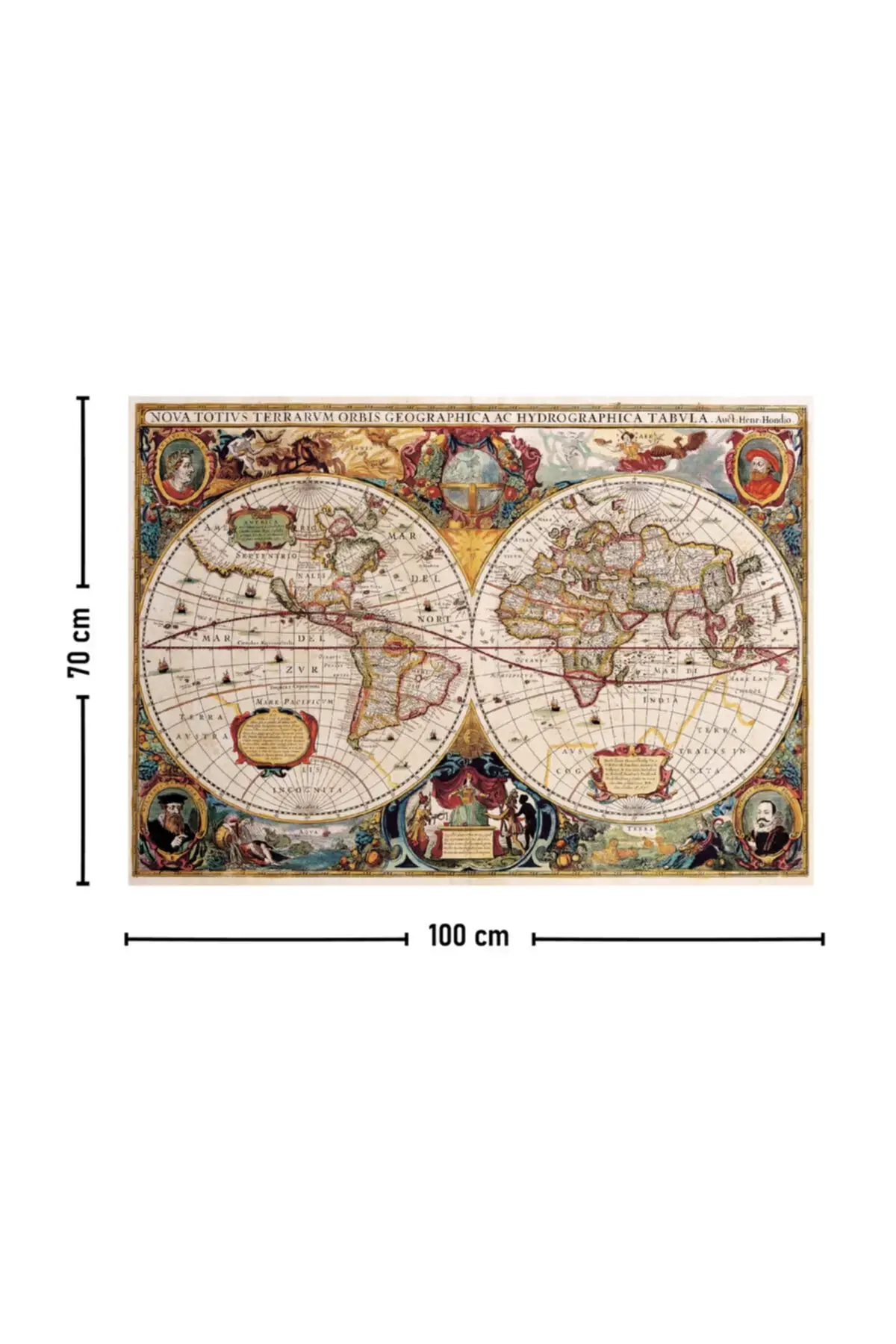 Античка светска мапа Hondius 1630 New World, ѕидна таписерија 140 X 100 Cm-70x100 Cm