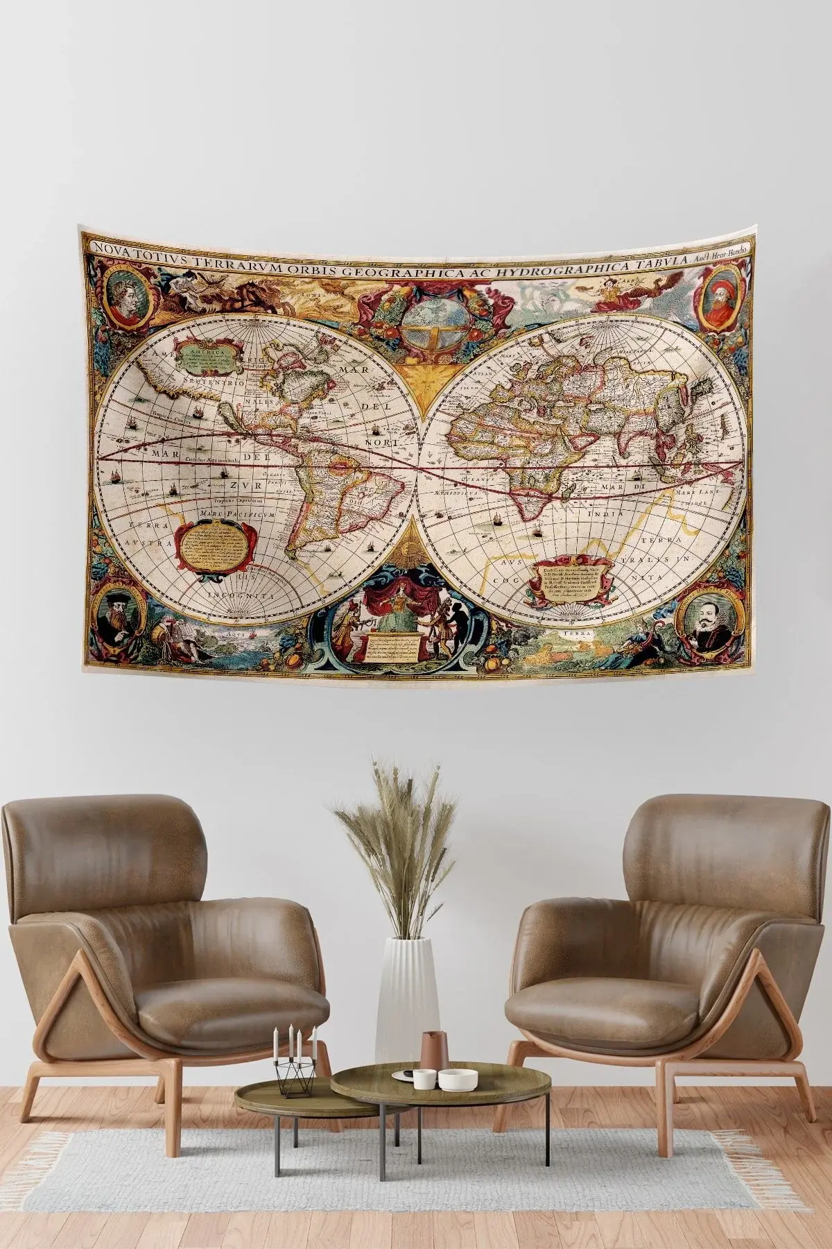 Античка светска мапа Hondius 1630 New World, ѕидна таписерија 140 X 100 Cm-70x100 Cm
