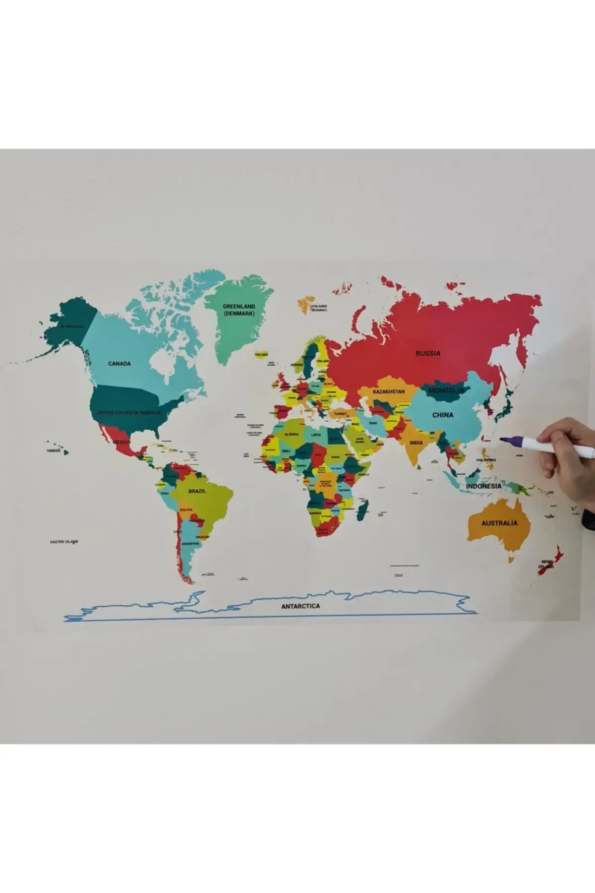 Англиска мапа на светот во боја 100x56cm УВ принт на статична хартија