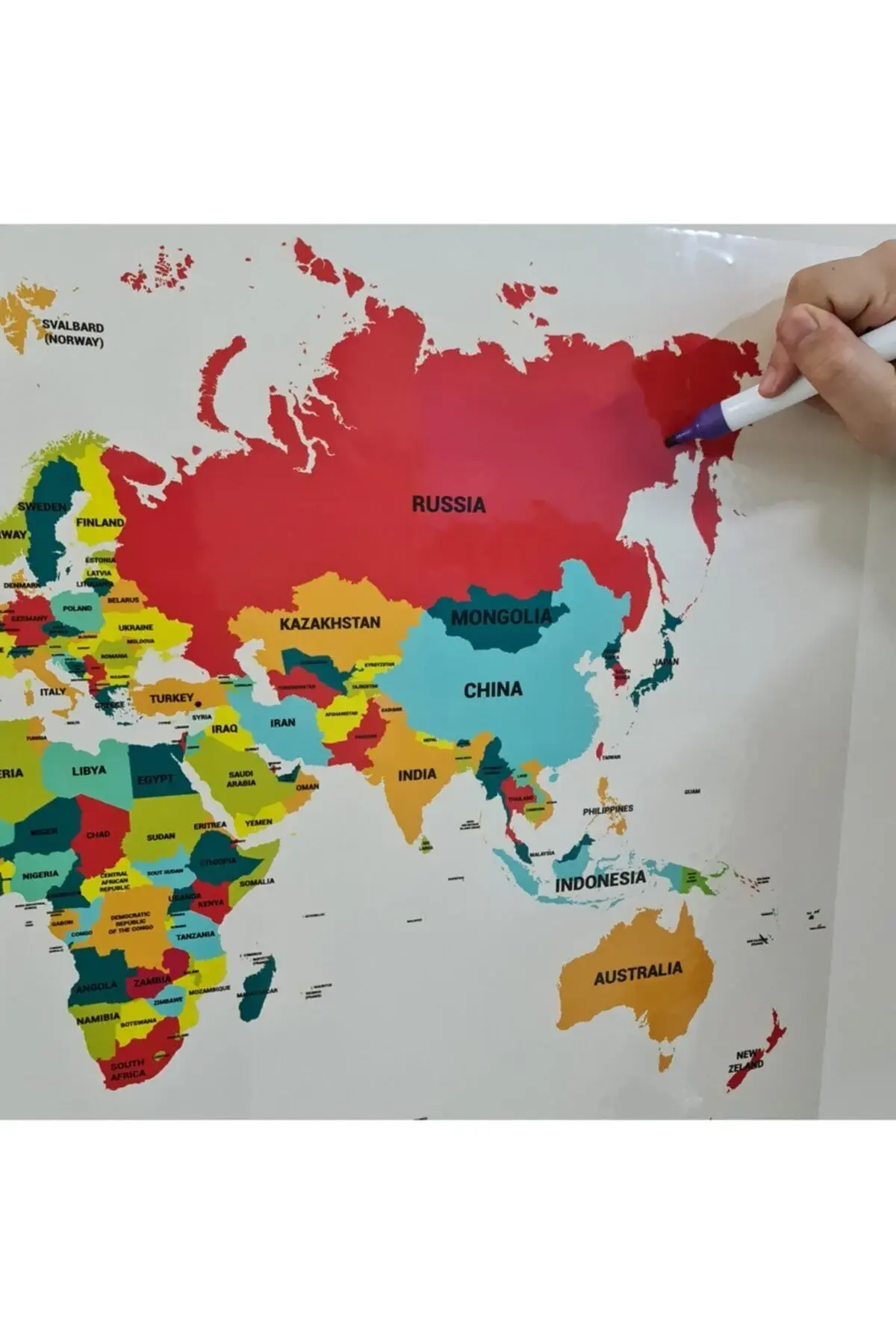 Англиска мапа на светот во боја 100x56cm УВ принт на статична хартија