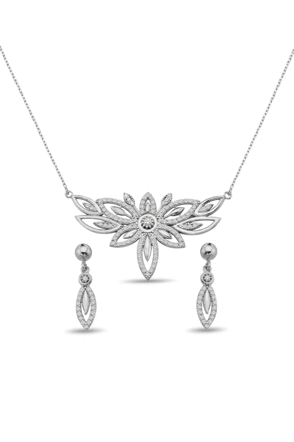 Сет од 925 сребро со циркони во облик на цвет - S012002