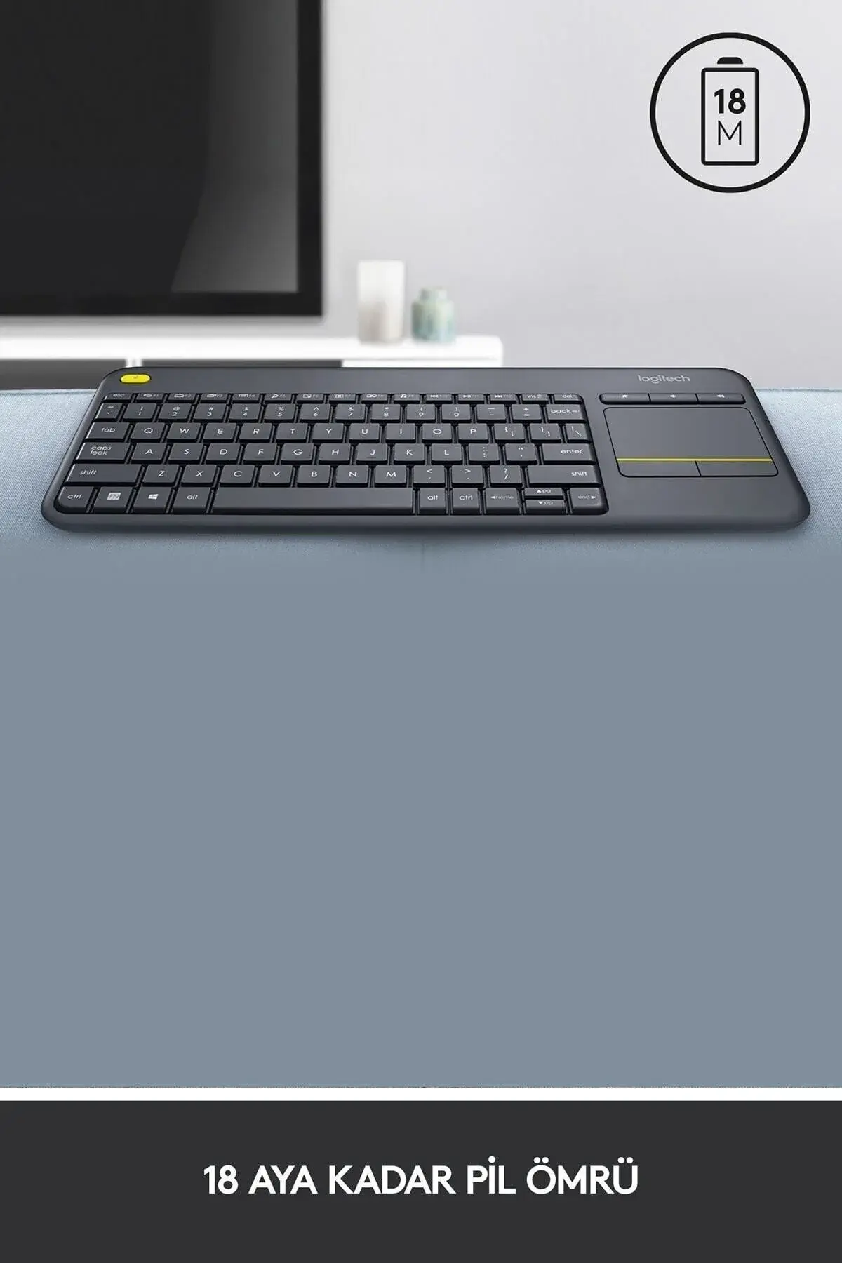 K400 Plus тастатура за ТВ со тачпад, USB поврзување, турски Q распоред - црна