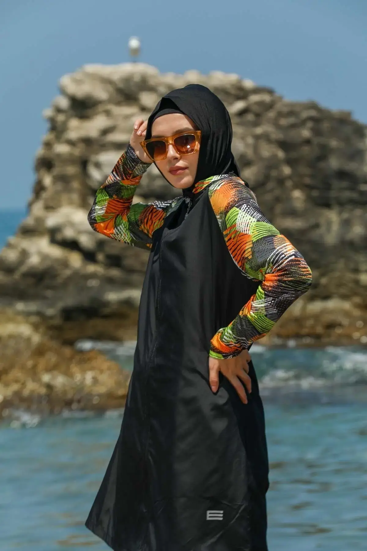 Целосно покриен микро муслимански костим за капење црн 7012