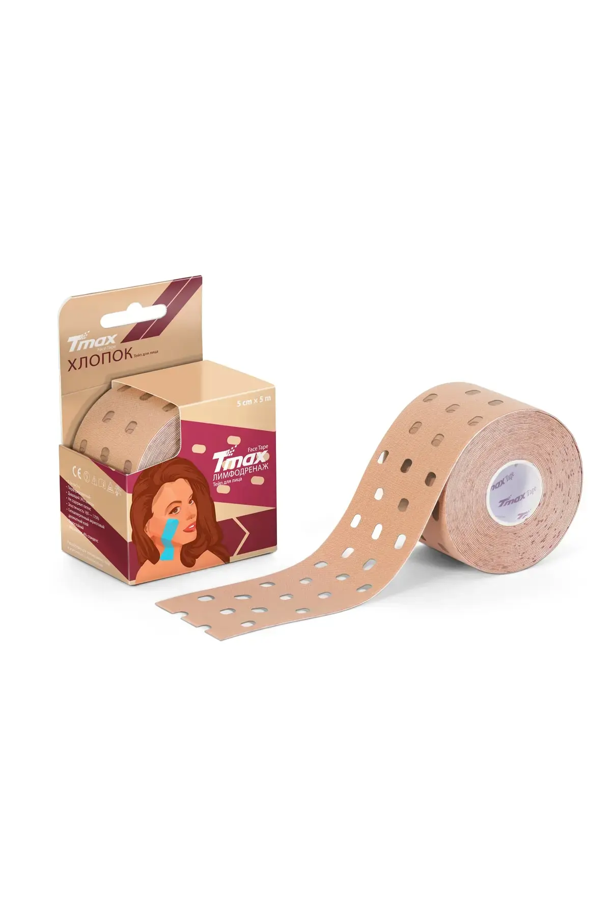 Лента за јога на лице, перфорирана лимфна лента Beauty Punch 5 Cm X 5 метри