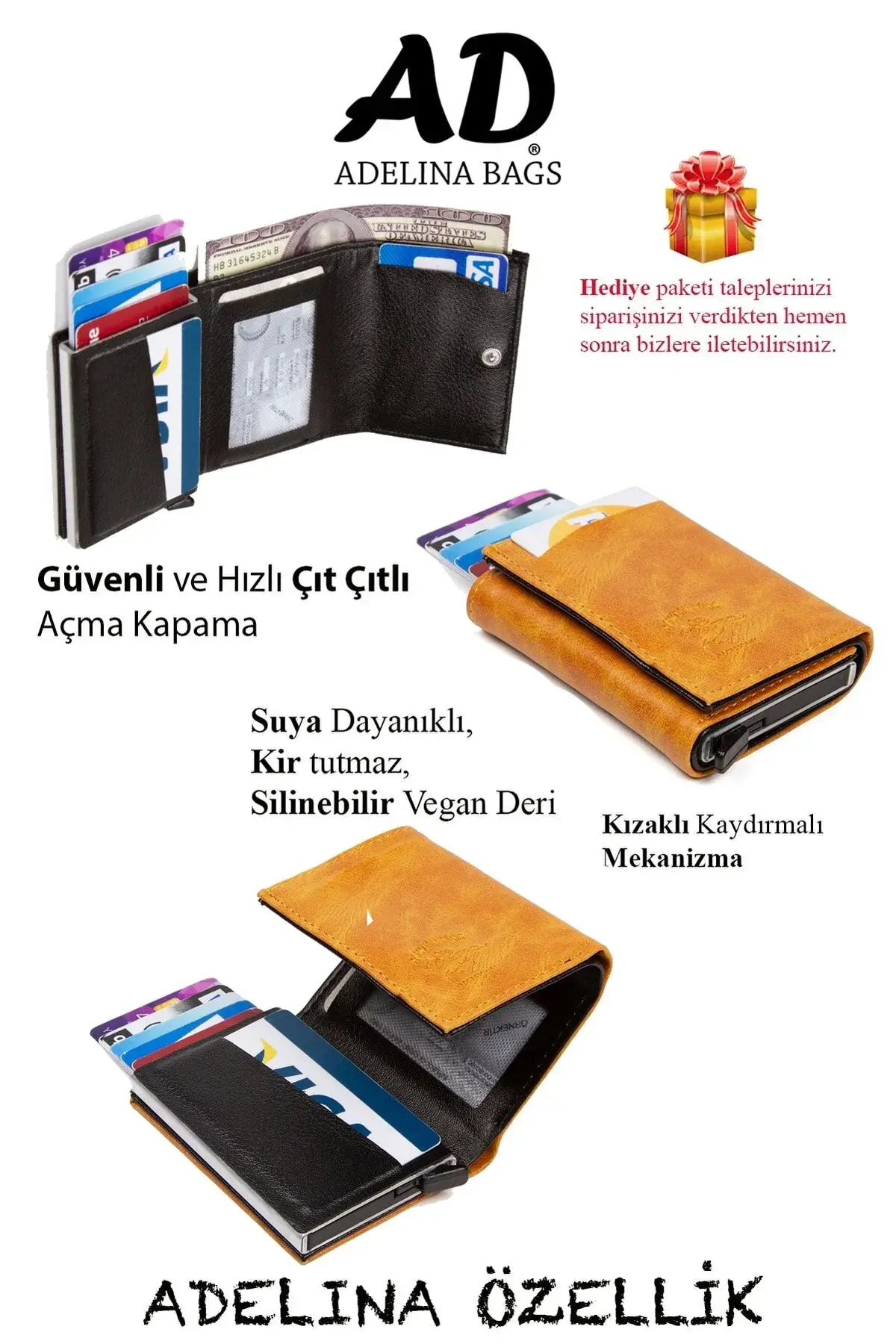 Adelina сет од автоматски алуминиумски држач за картички и паричник 3 парчиња во еден сет