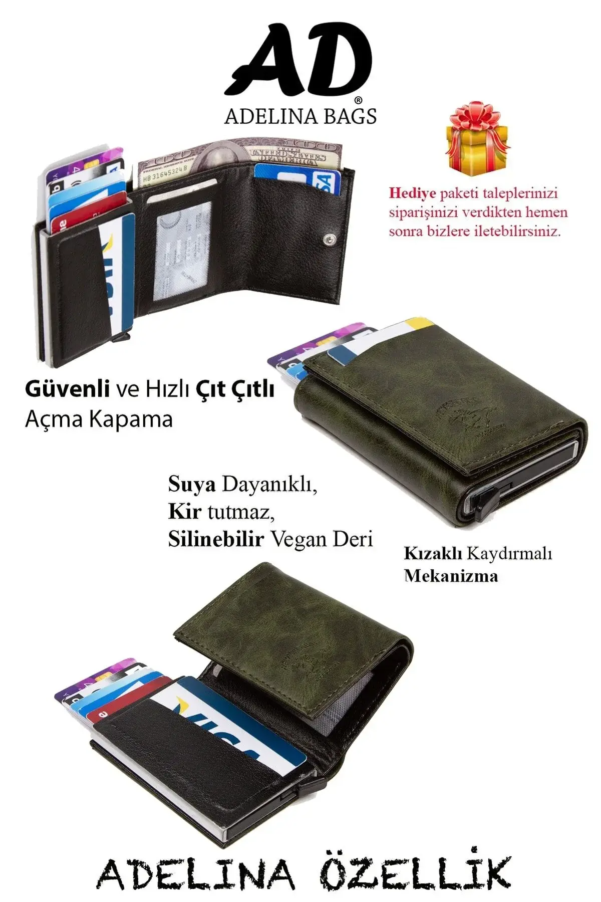 Adelina сет од автоматски алуминиумски држач за картички и паричник 3 парчиња во еден сет