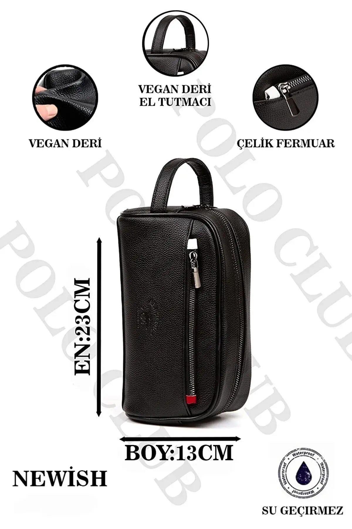 Newish Polo 2212 чанта-портфолио од веганска вештачка кожа црна