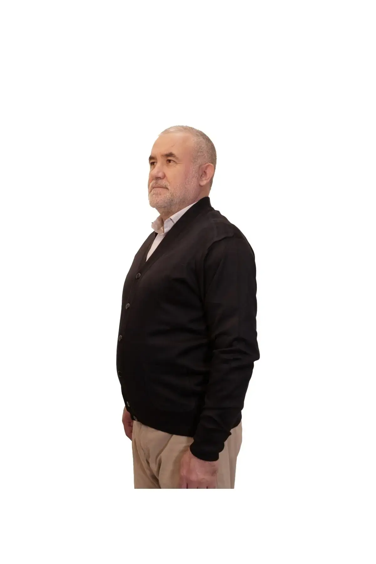 Машки темно син кардиган, елегантен со копчиња напред, класичен со два џеба, удобен крој, тенко волнено плетиво