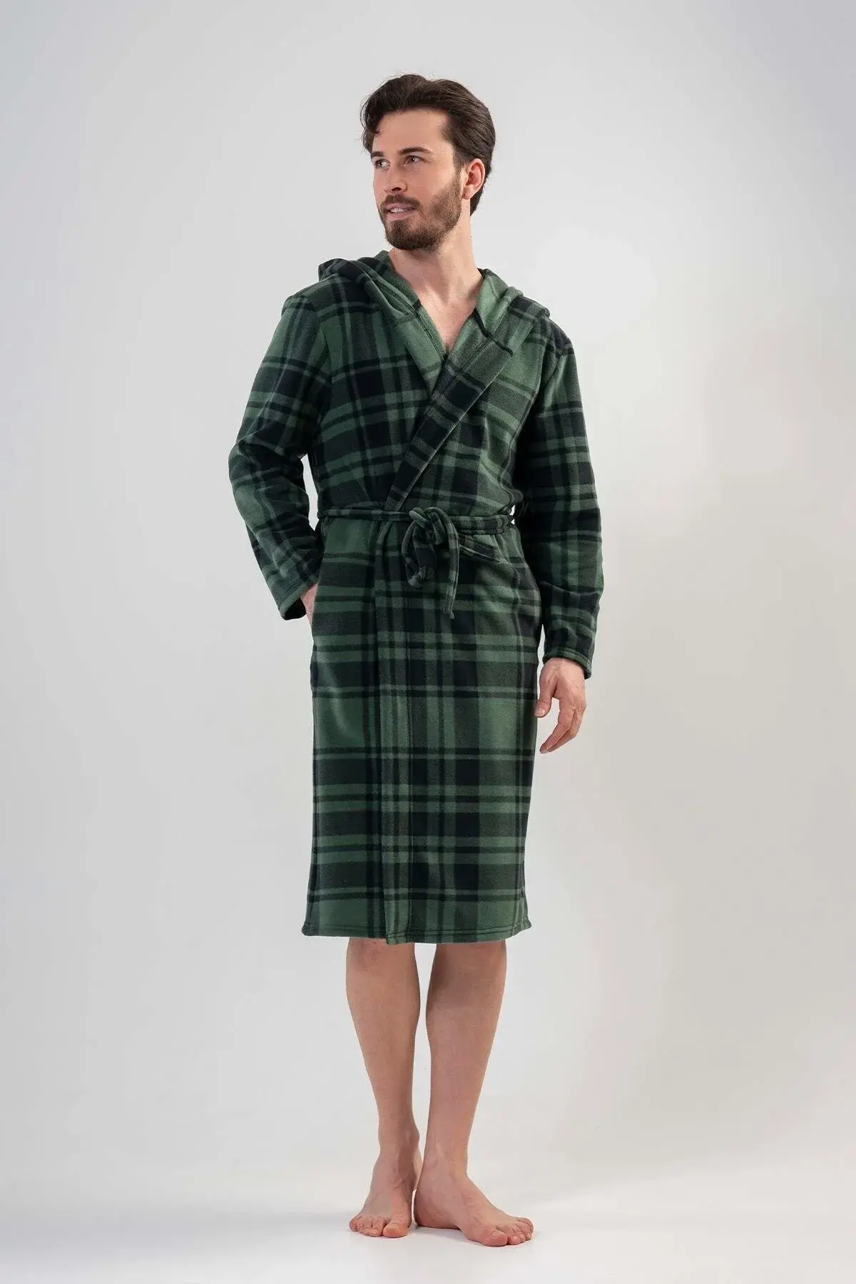 201022-0357 машки зелен бањарка од полар со качулка
