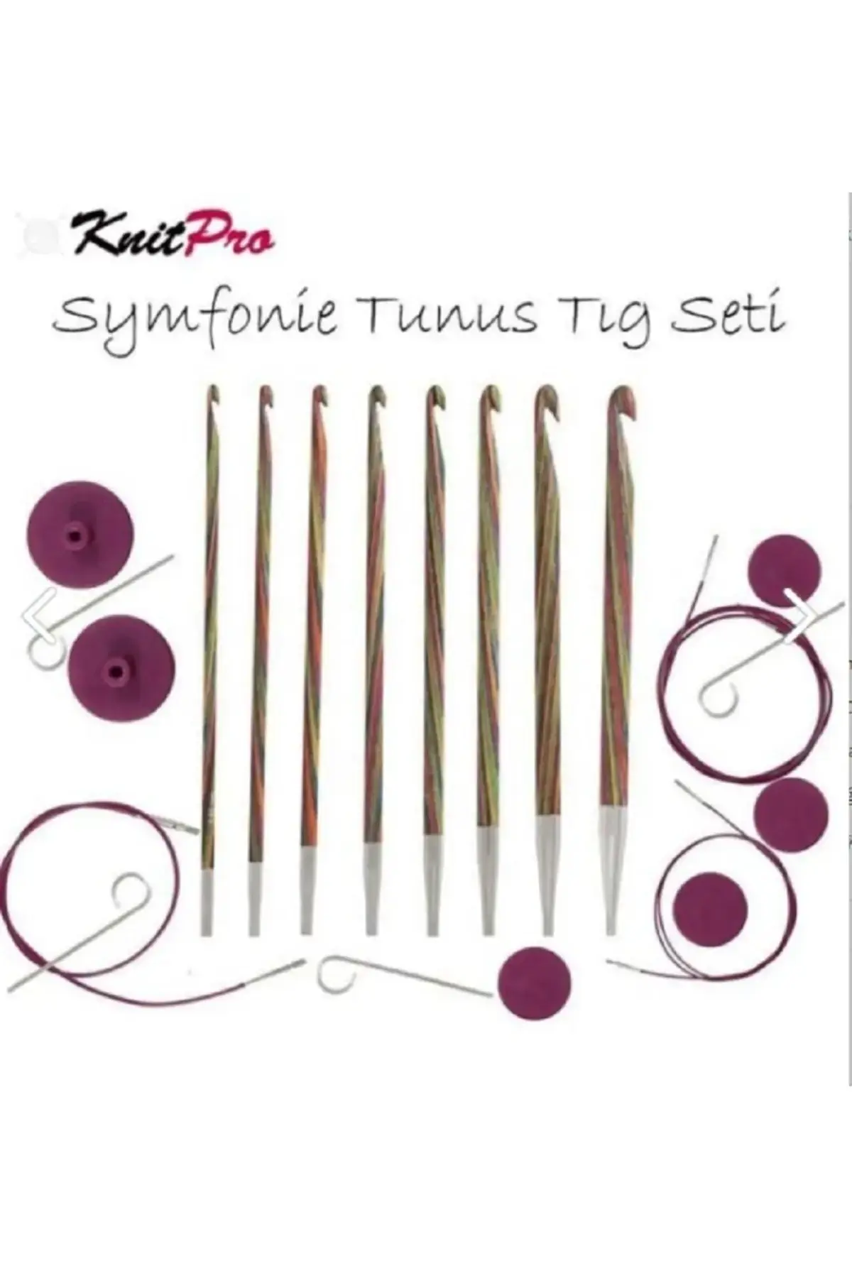 Knitpro Symfonie сет за туниско капчиња што се менуваат - 20735 + дрвен мерач за игли