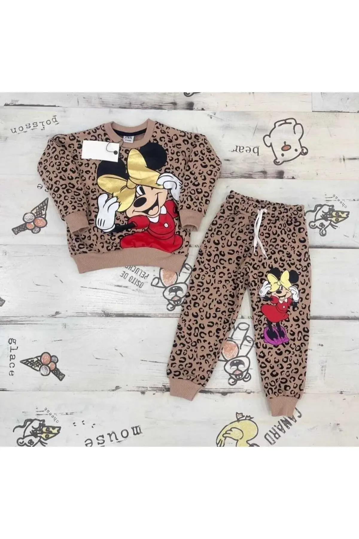 Девојчешки комплет тренерки со леопард принт Mickey Mouse