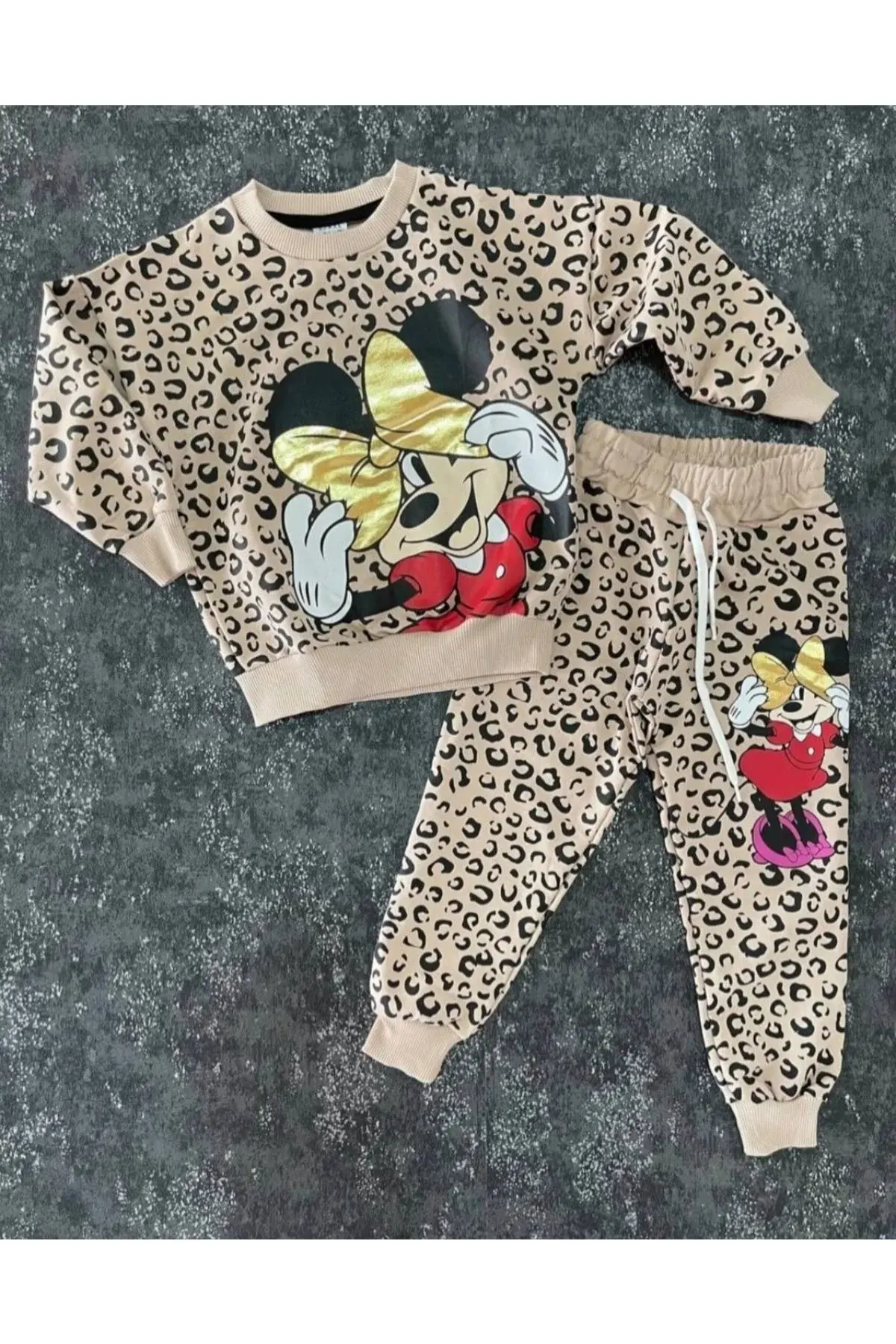 Девојчешки комплет тренерки со леопард принт Mickey Mouse