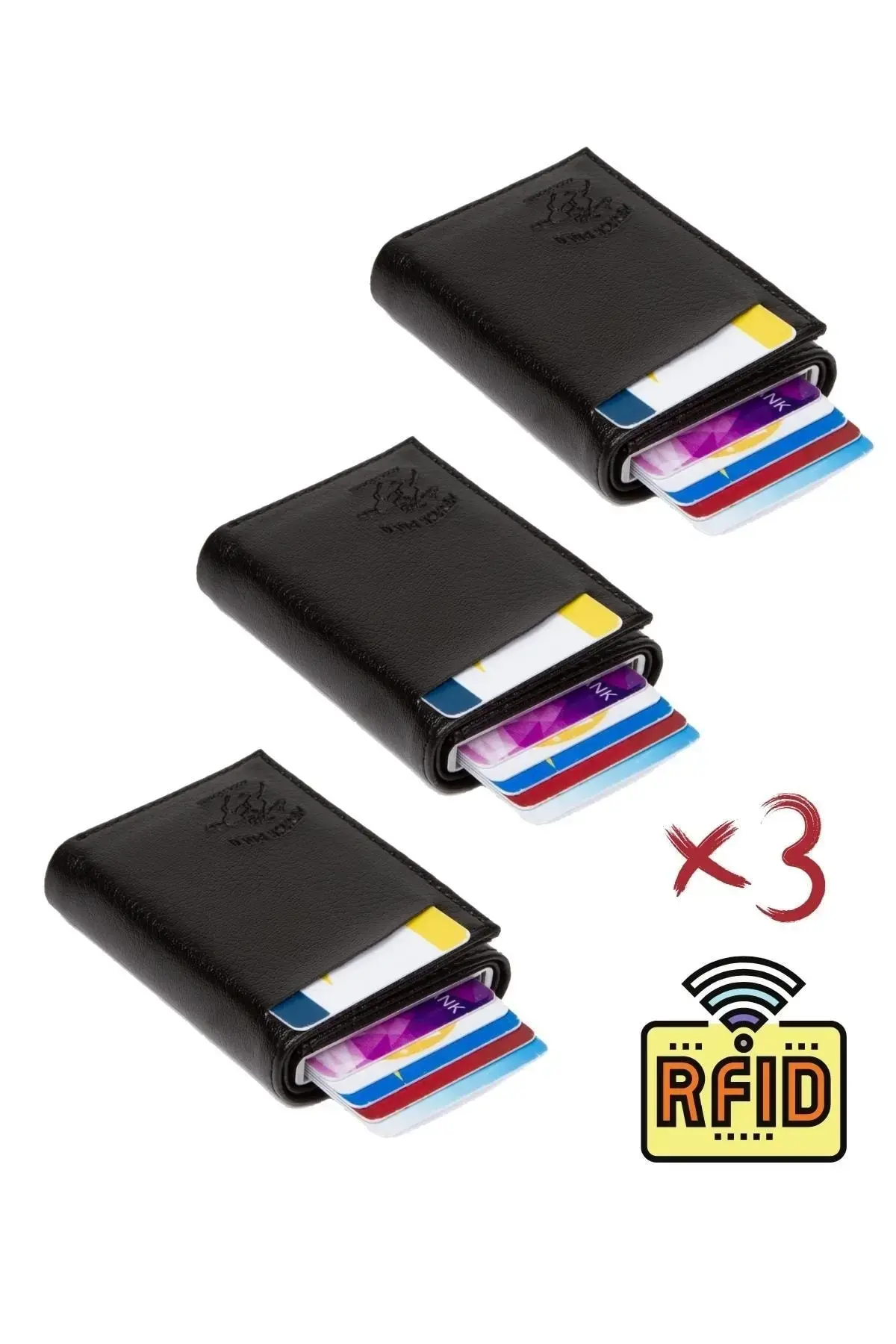 Adelina кожен механички автоматски лизгачки паричник за картички 3 парчиња