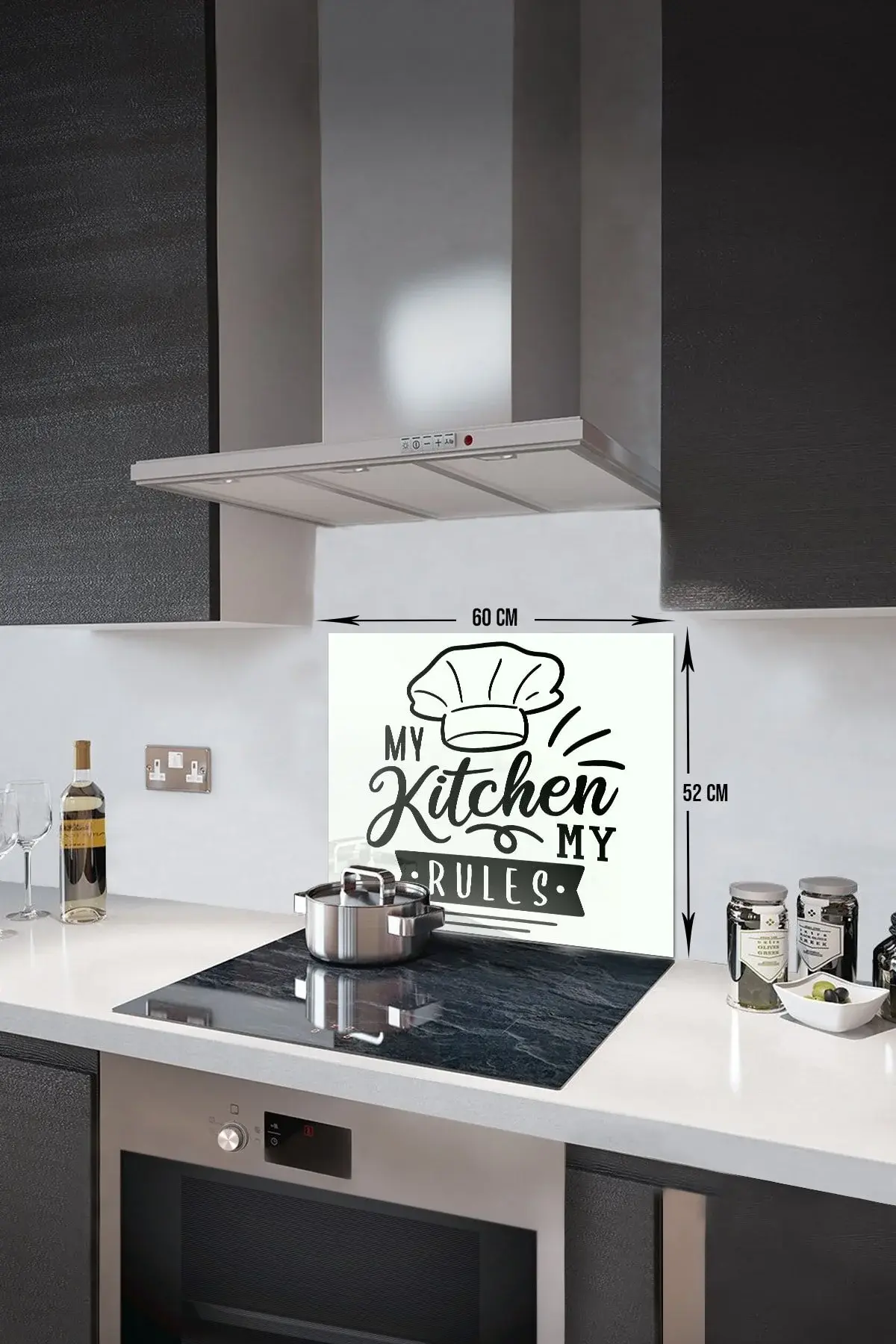 Заштитник за задниот дел на стаклен шпорет | Бела позадина - My Kitchen My Rules | 52cm X 60cm