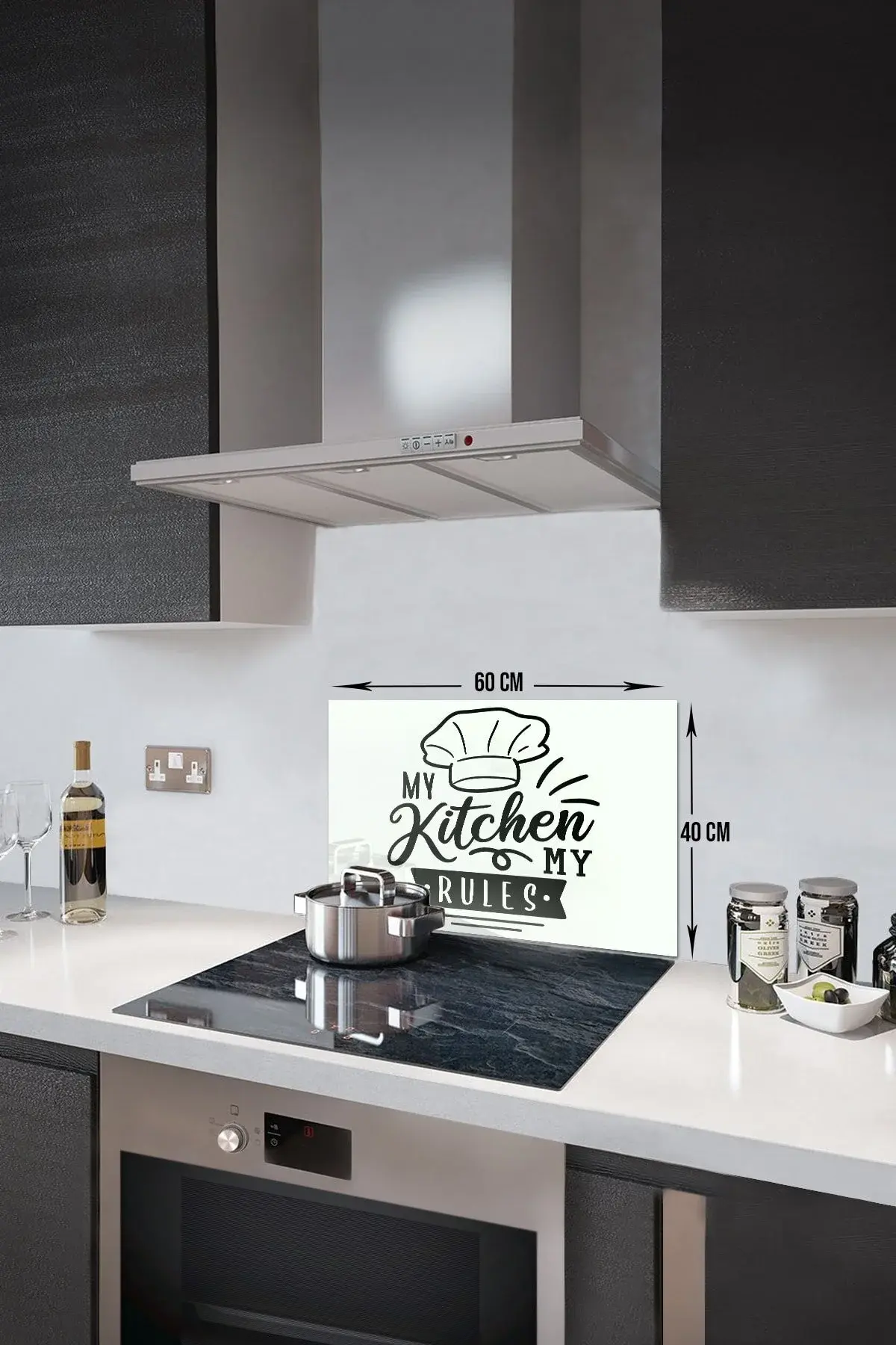 Заштитник за задниот дел на стаклен шпорет | бела позадина - My Kitchen My Rules | 40cm X 60cm