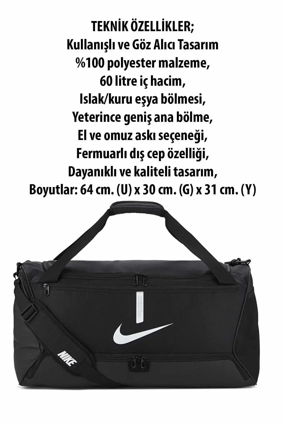 Спортска торба ( M ) 60 Lt 64 cm (д) x 30 cm (ш) x 31 cm (в) Унисекс спортска и патна торба Nk