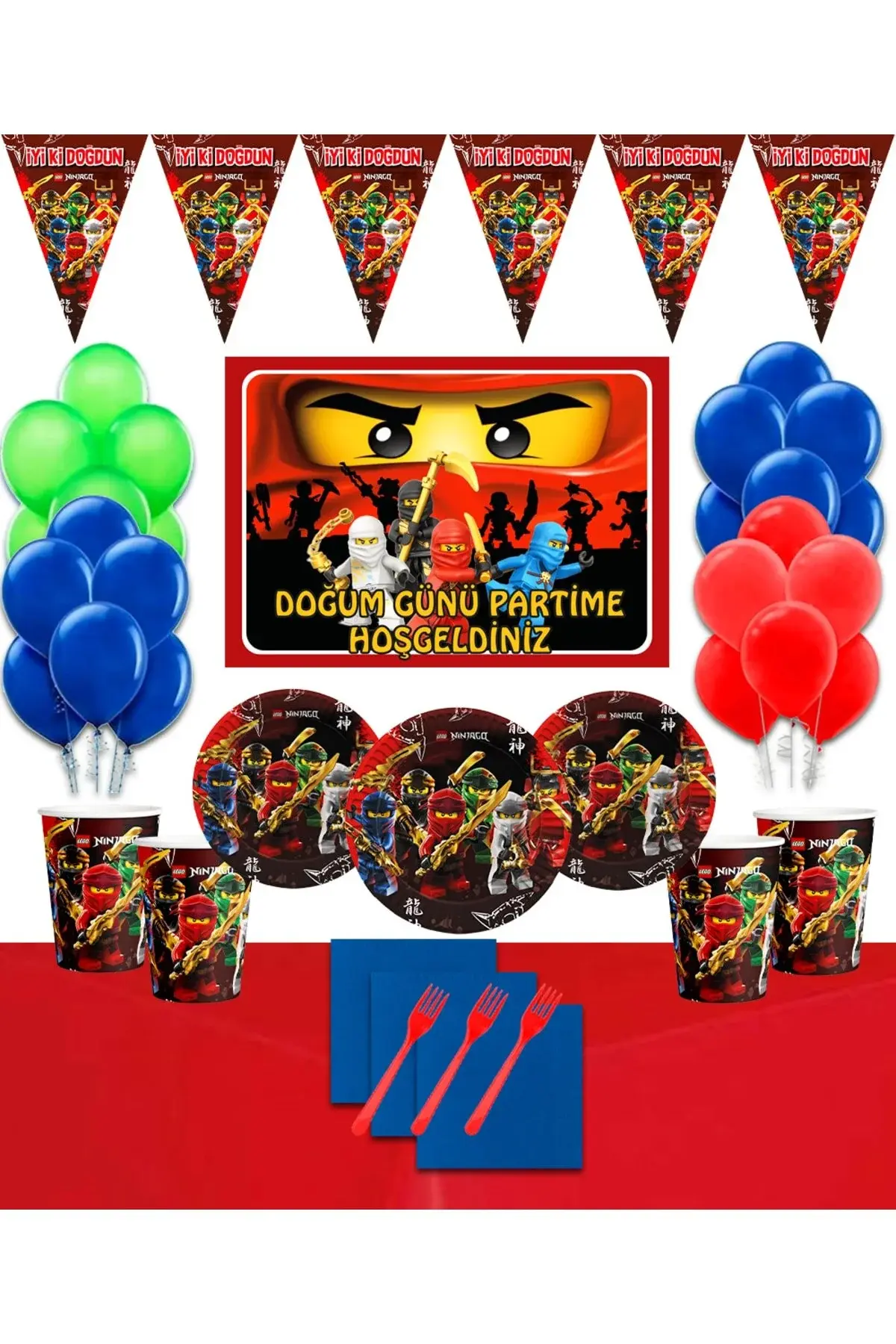 Ninjago сет за роденденска забава со украси за 8 лица со банер