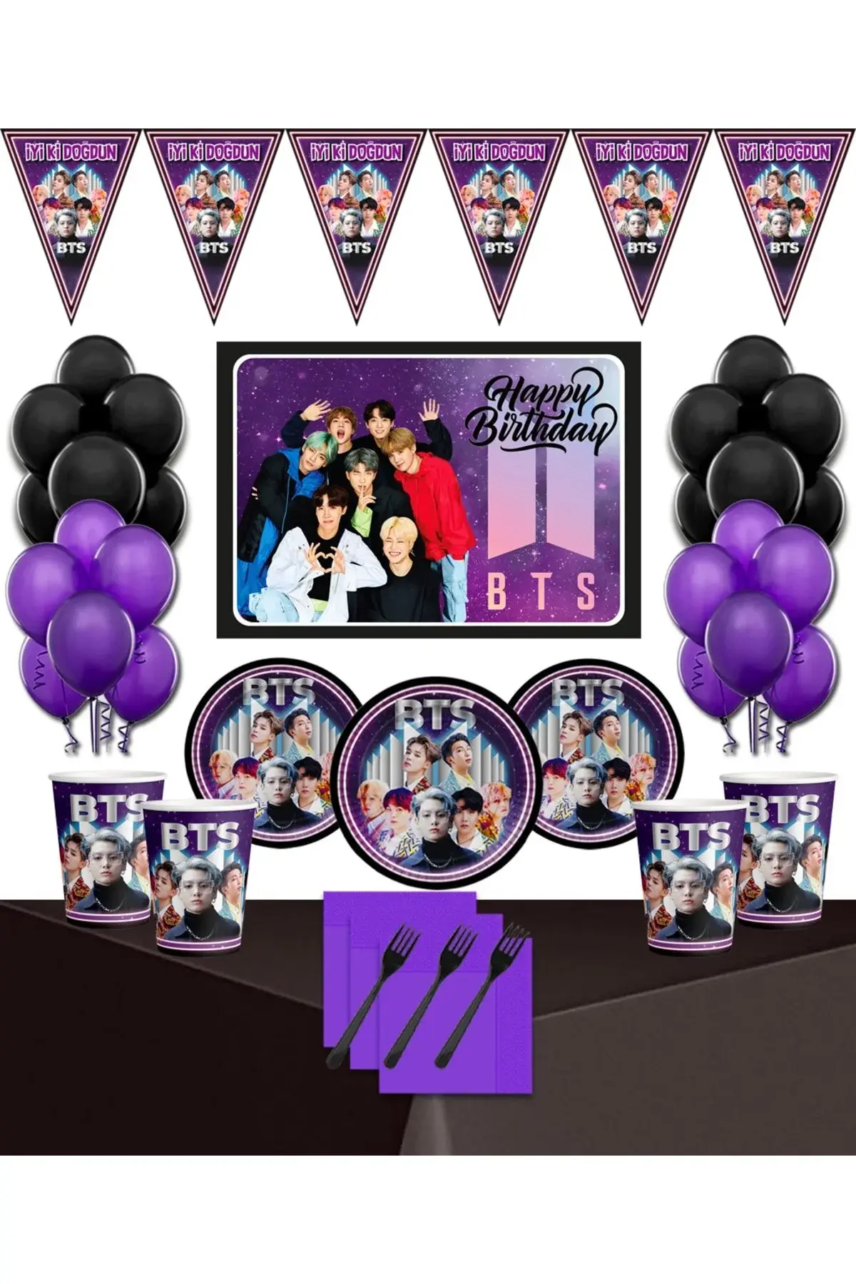 Bts Bangtan Boys сет за роденденска забава со постер за 8 лица