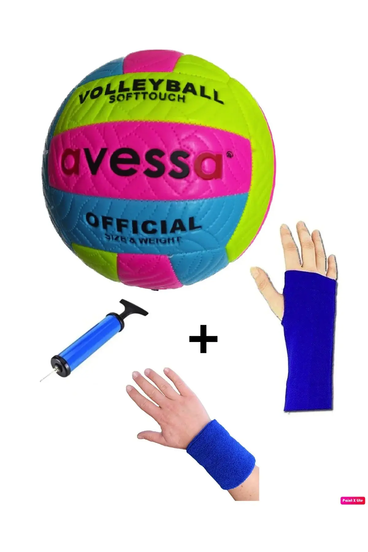 Vlm-700 шиена Soft Touch 280 Gr фосфоресцентна кожна одбојкарска топка бр:5 + пумпа + ракави + крпа за рачен зглоб
