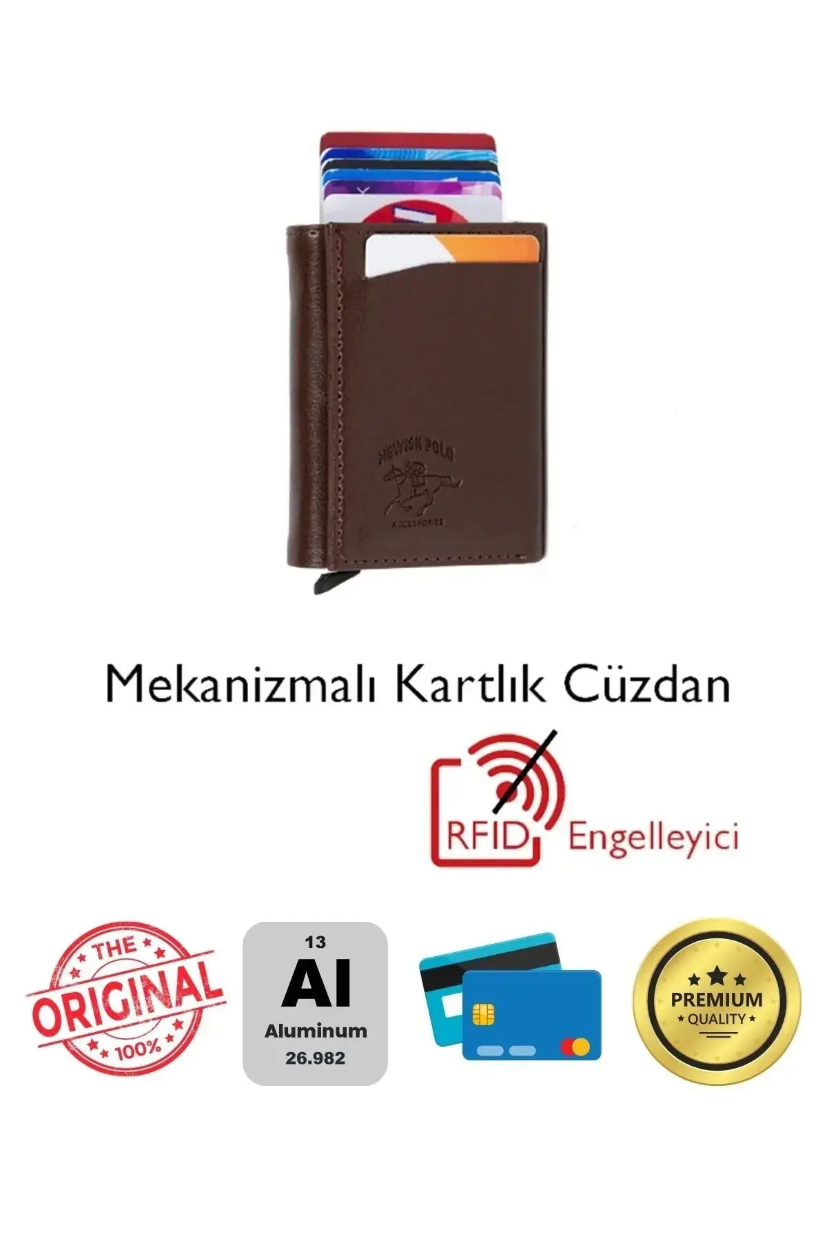 Adelina унисекс темно кафеав кожен механизам автоматски лизгачки паричник за картички (7CMX10CM)