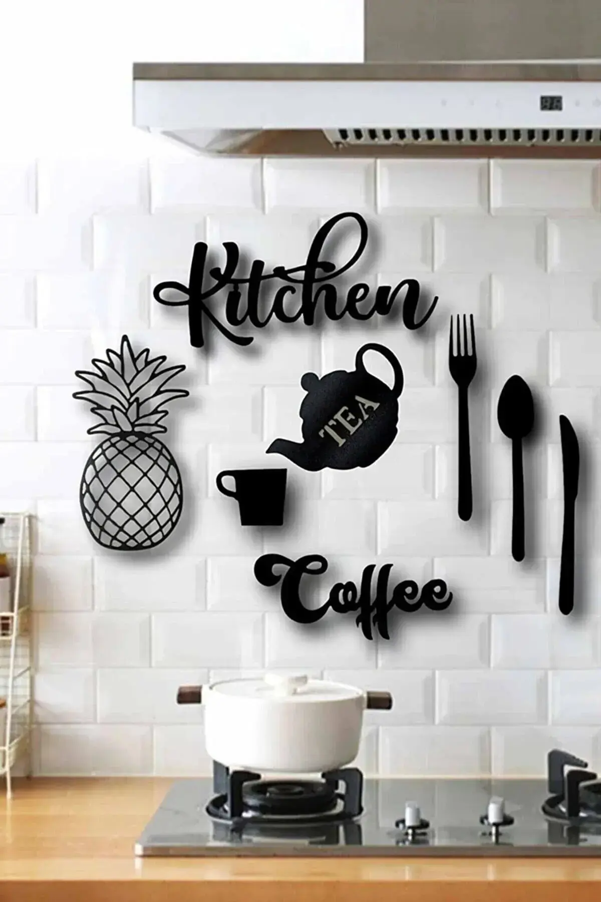 Сет за декорација на кујна со натпис Kitchen, 3 Mm MDF ѕидна декорација, дрвен сет