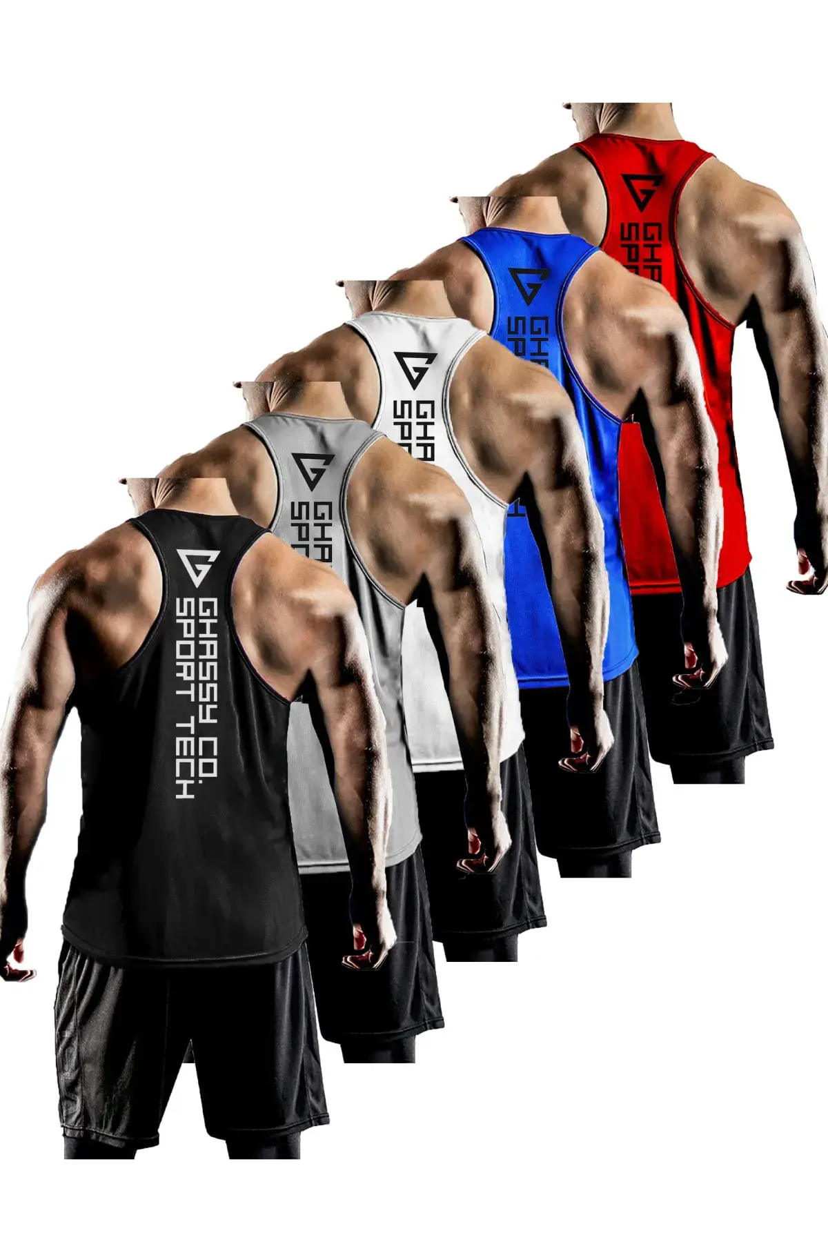 Комплет од 5 машки Dry Fit Y-back маици без ракави за теретана и фитнес Gym-101