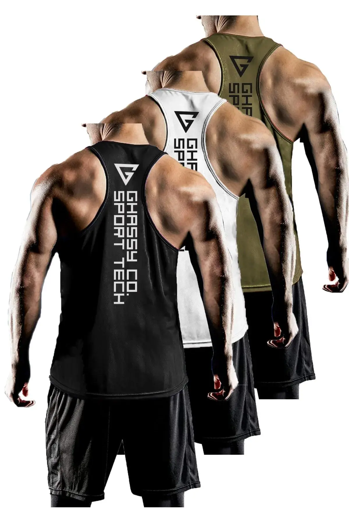 Машки Dry Fit Y-back спортски маици без ракави, пакување од 3, Gym-101