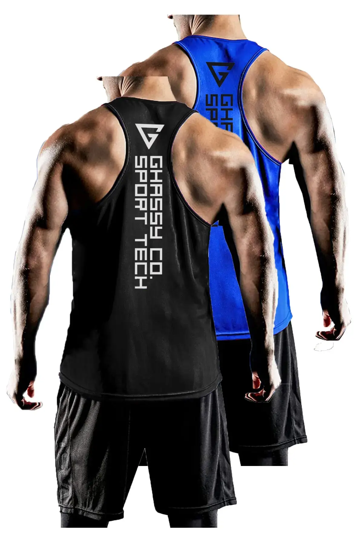 2-пакување машки Dry Fit Y-back спортски маици без ракави за фитнес Gym-101