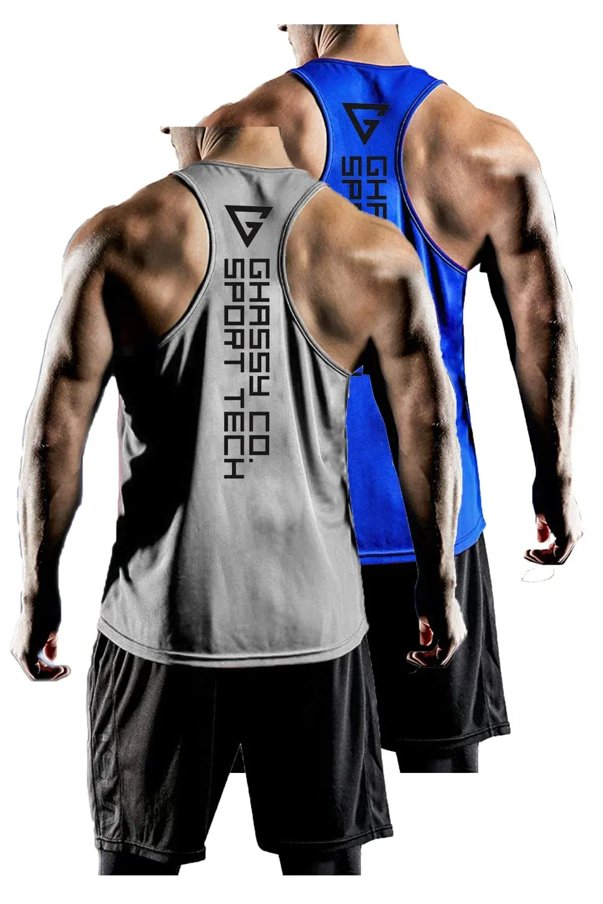 2-пакување машки Dry Fit Y-back спортски маици без ракави за фитнес Gym-101