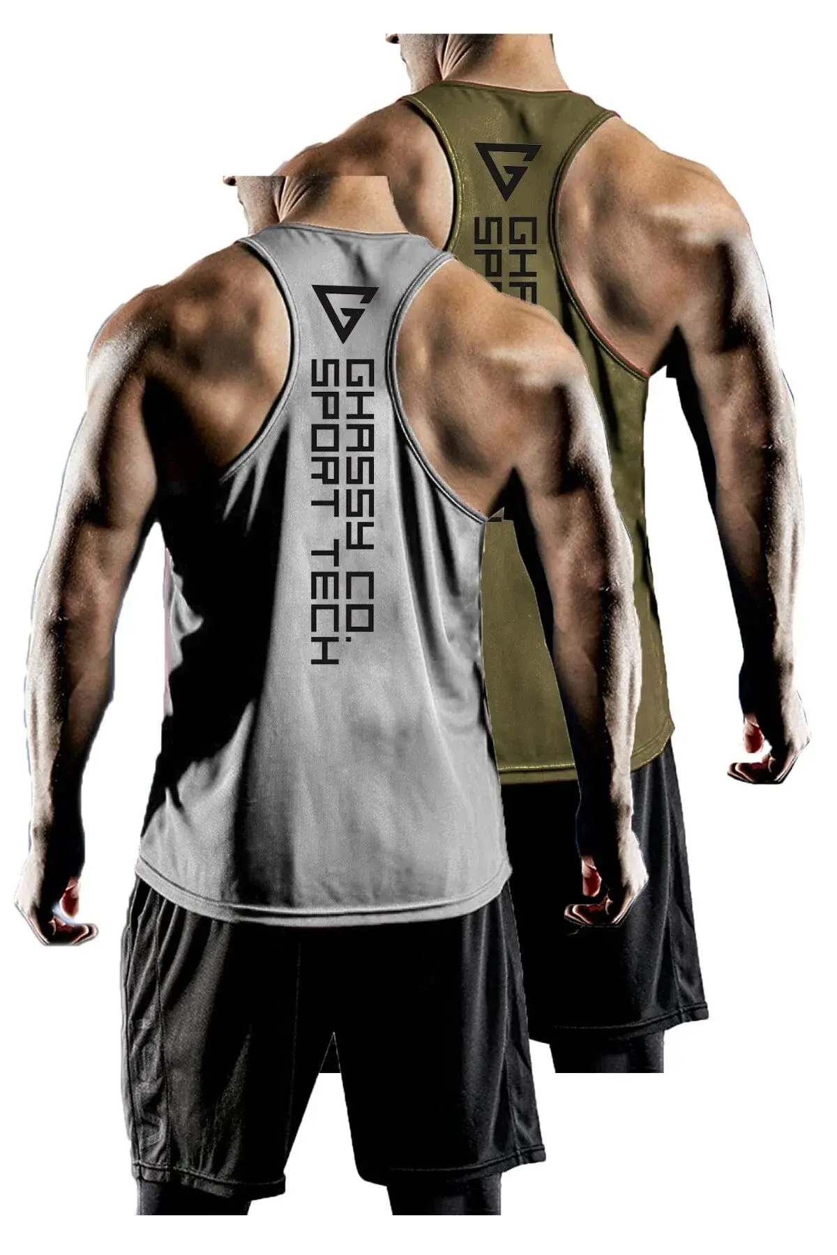 Сет од 2 машки спортски маици без ракави за фитнес, Dry Fit, Y-back, Gym-101