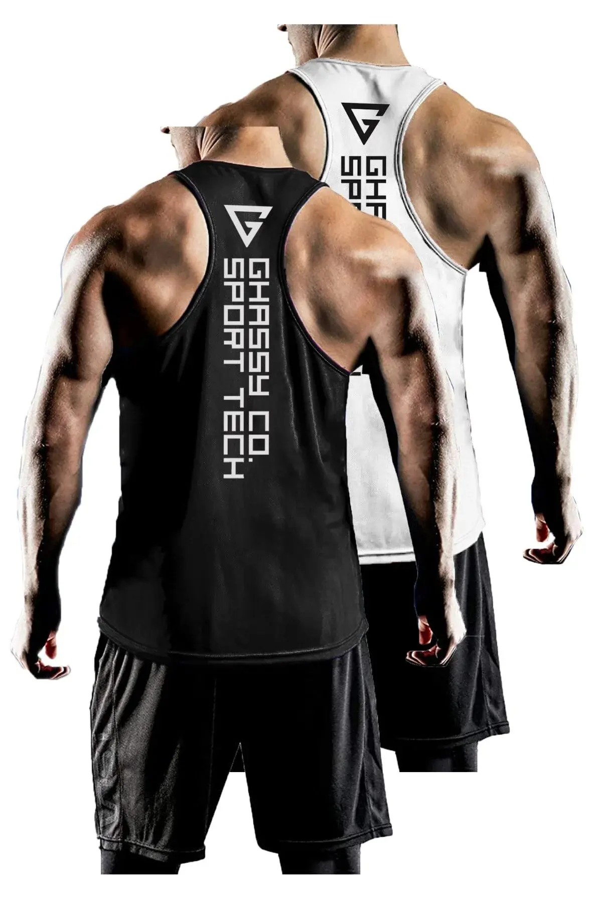 2-пакување машки Dry Fit Y-back спортски маици без ракави за фитнес Gym-101