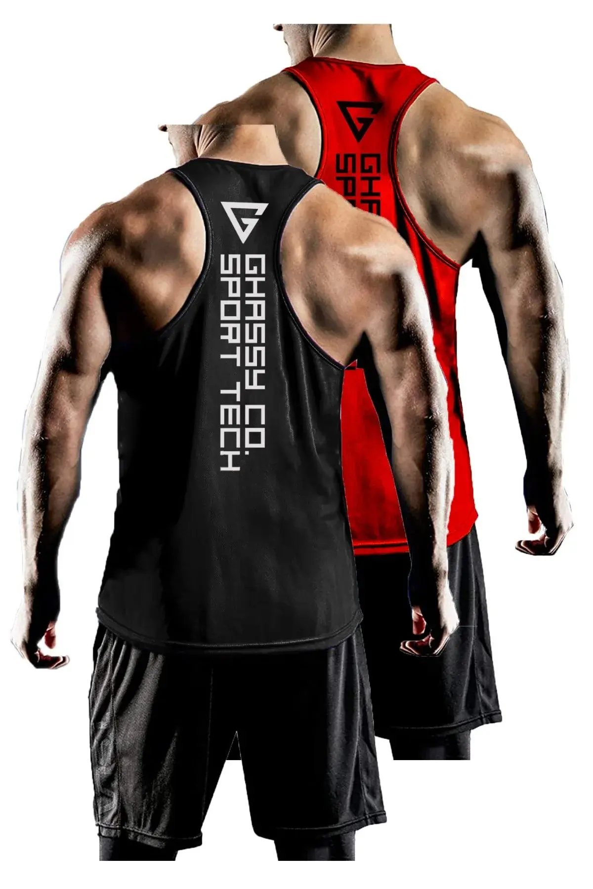 2-пакување машки Dry Fit Y-back спортски маици без ракави за фитнес Gym-101