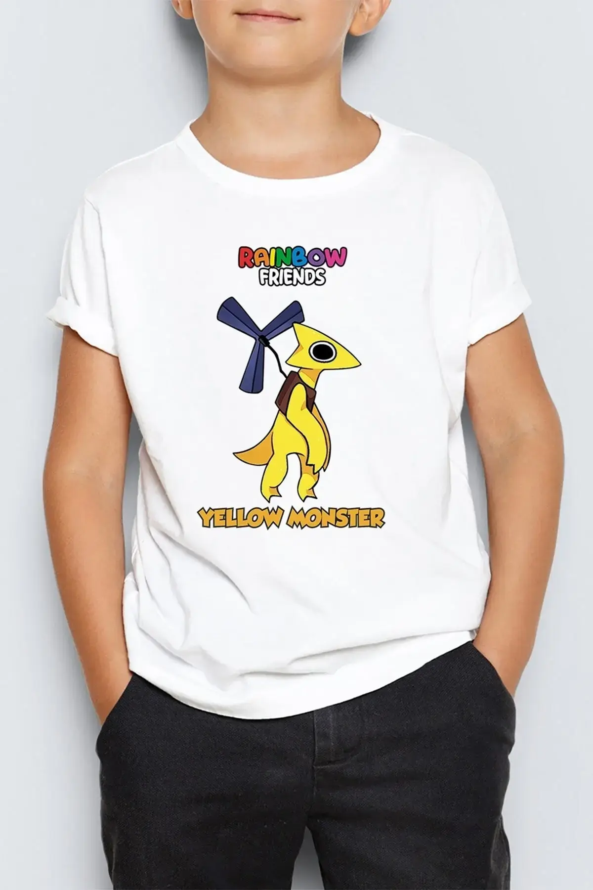Унисекс детска маица со принт Rainbow Friends Yellow Monster MR-13